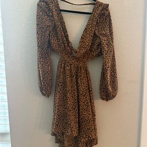 Leopard Print V-Neck Dress